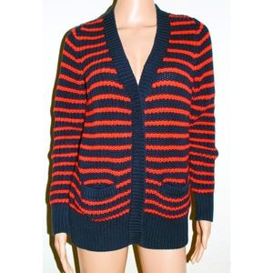 TOMMY  HILLFIGER STRIPED SNAP FRONT CARDIGAN SZ M